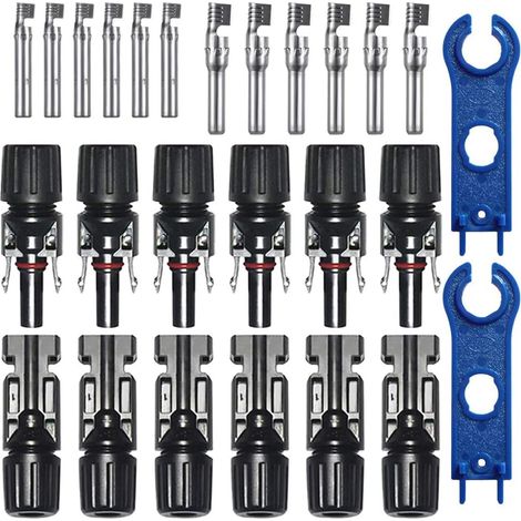 6 Paires Photovoltaique Câble Connecteur, Connecteur PV, Connecteur Solaire Photovoltaïque, Connecteur Solaire Mâle + Femelle pour Panneaux Solaires Cable Accessoires, Noir (1/5)