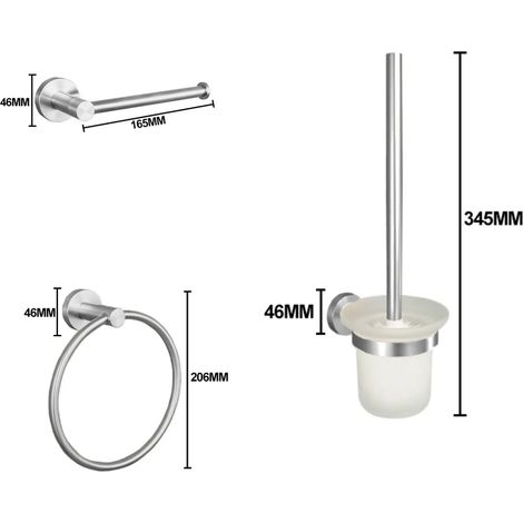 Ensemble de 3 pièces D) Accessoires de salle de bain en acier inoxydable brossé 304 : porte-serviettes, porte-papier toilette, porte-savon, barre porte-serviettes, accessoires de salle de bain. (1/5)