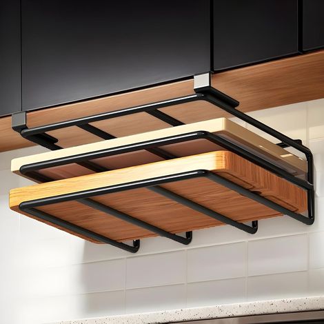 Soporte de acero inoxidable para tabla de cortar, se puede colocar debajo de los armarios o en la estantería de la cocina (doble capa). (1/5)
