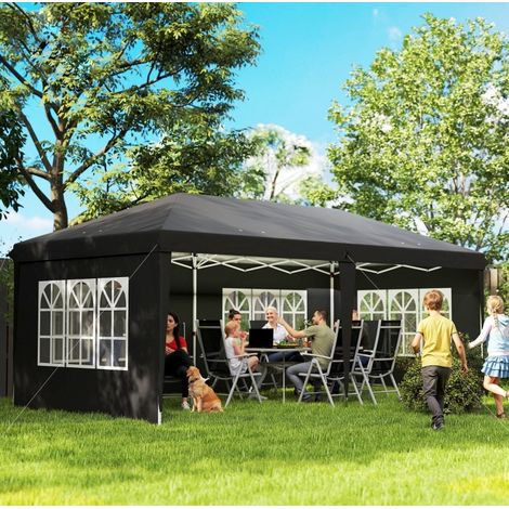 Faltbarer Pop-up-Pavillon 3 x 6 m wasserdicht mit 4 Seitenwänden und Fenstern, Schwarz (1/5)