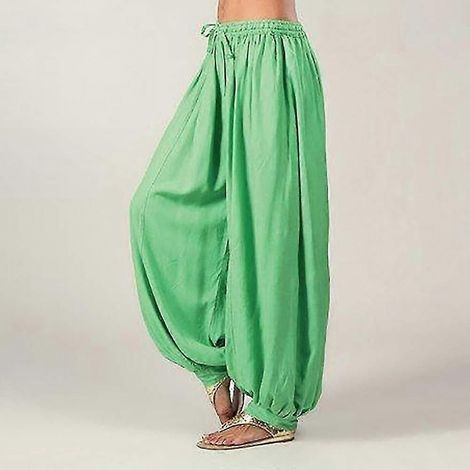 Damen-Yogahose mit Kordelzug, Haremshose, locker geschnitten, ideal für Zumba, Bauchtanz und Yoga, in Grün, Weiß und Schwarz, für Wintersport und Freizeit.-XL-Green