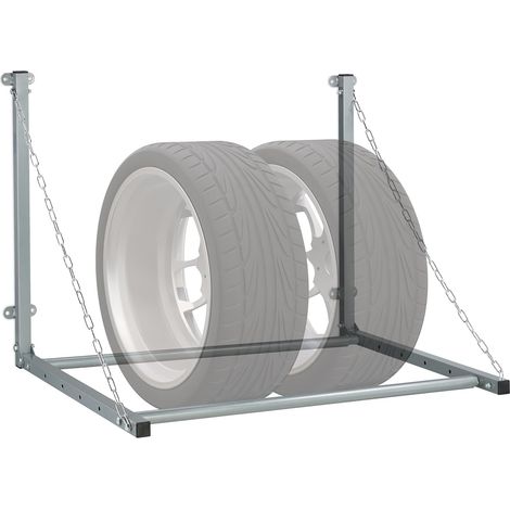Étagère à pneus, télescopique, Support Mural pour 4 Roues, Rabattable, jusqu'à 90 kg, Porte-pneus, Acier, Gris (1/5)