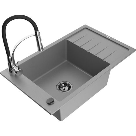 Mexen Elias fregadero de granito de 1 seno con escurridor y grifo de cocina Aster, gris - 6511-71-73450-07-B (1/5)