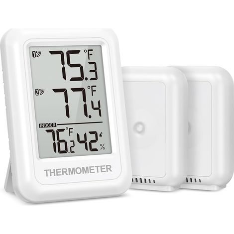 Thermomètre Hygromètre Intérieur/Extérieur Sans Fil 2 Capteurs Valeur MAX/MIN, °C/°F Sélectionnable, pour Maison et Serre (1/5)