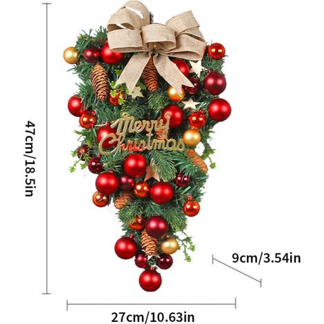Guirlande De Noël Artificielle - Boule Pomme De Pin Baie Ruban - Décoration Mur Porte Arbre - 47 cm - Rouge Jaune (1/5)