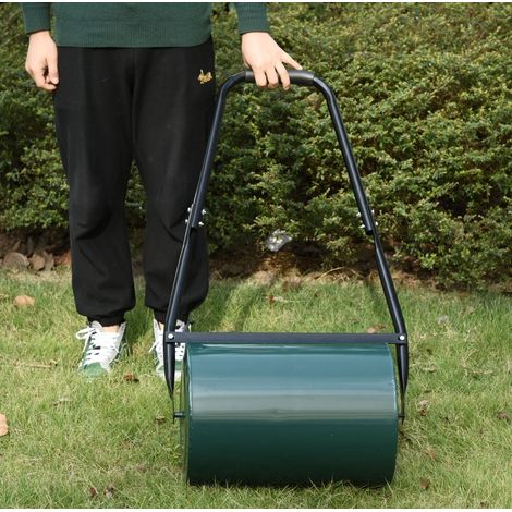 Rodillo de jardín metálico para césped con mango en U, 30 cm, rellenable con agua o arena (1/5)