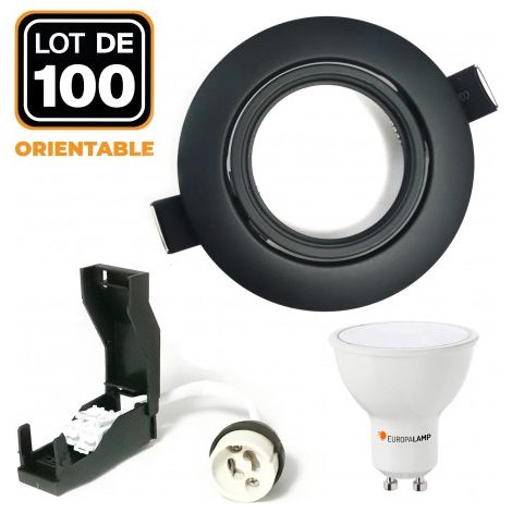 Kit de 100 spots encastrables orientables EUROPALAMP noir mat GU10 LED 5W 4500K 400 lm