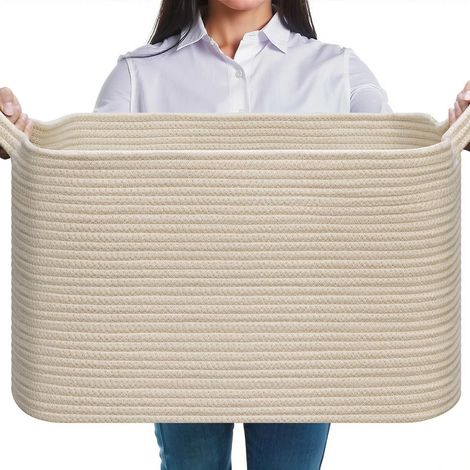 Faltbarer Wäschekorb 63L aus Baumwolle, geflochten, beige (1/5)