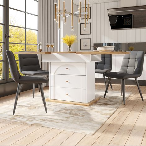 table repas extensible rangement 110 140 80 MDF blanc OKMYHOME (1/5)