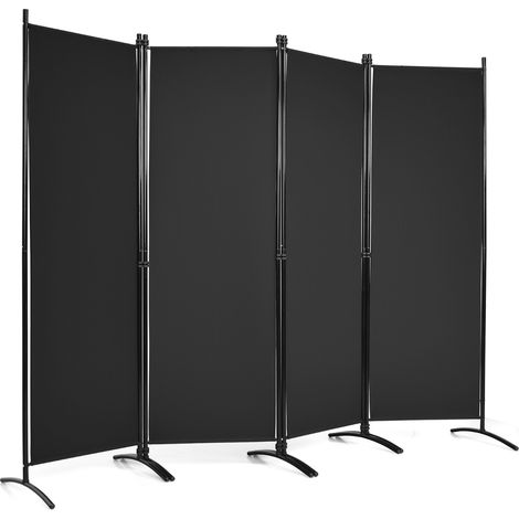 Paravento a 4 pannelli da interno in metallo, Divisorio pieghevole con piedini stabili 220x173cm Nero (1/5)
