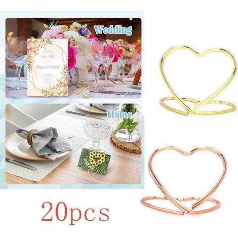 Support marque place - Métal - 20 porte-cartes en cœur - Or et or rose - Décoration élégante (1/4)