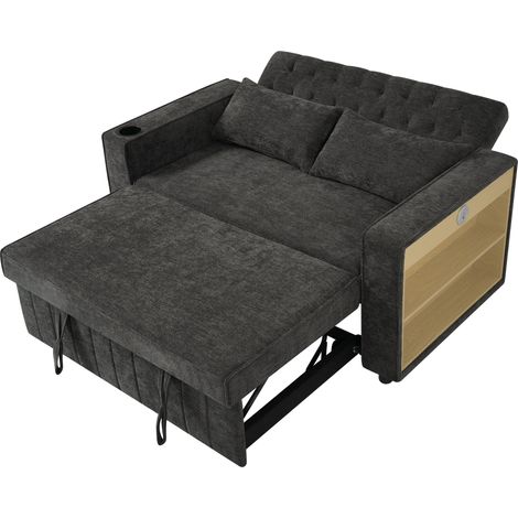Multifunktions-Schlafsofa grau aus Chenille mit Stauraum, USB, Becherhaltern und 2 Kissen (1/5)