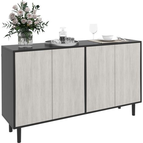 Küchen-Sideboard mit 2 Schränken und verstellbaren Einlegeböden, 121 x 37 x 75 cm, Holzoptik schwarz-grau