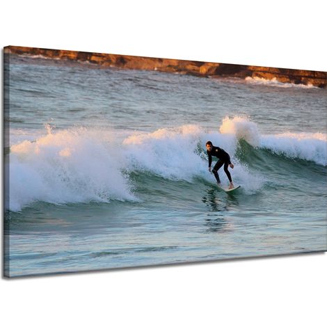 Stampa su tela "Surfisti su un'onda" 120x70 cm