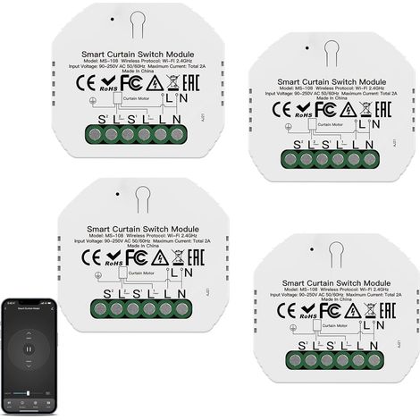 Lot de 4 Modules WiFi pour Volet Roulant, Contrôle via Application, Programmation Horaire, Installation Encastrée, Compatible Moteurs de Stores et Rideaux (1/5)
