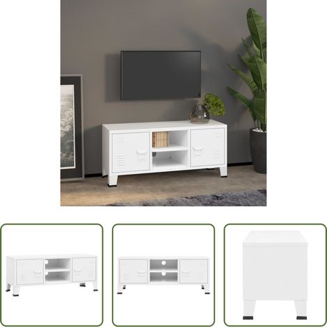 vidaXL Meuble tv métal - Meuble TV industriel Blanc 105x35x42 cm Métal (1/5)