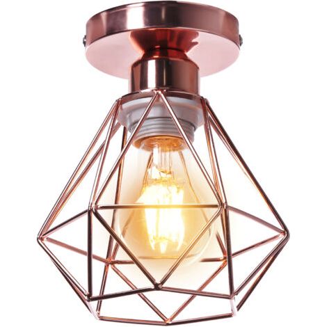 royaluxe- Plafonnier Rétro Or Rose Lampe De Plafond E27 Cage En Métal Luminaire Plafonnier Vintage D'Intérieur (1/5)
