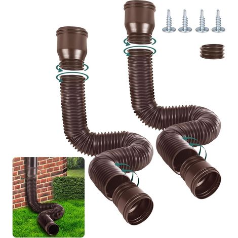 (2 Pièces) brun Rallonge Gouttière Flexible, Ensemble D'Extension Ronde Pour Descente De 80/100 mm, Kit D'Extension De Tuyau De Pluie, Extension De Descente De 47 à 150 cm