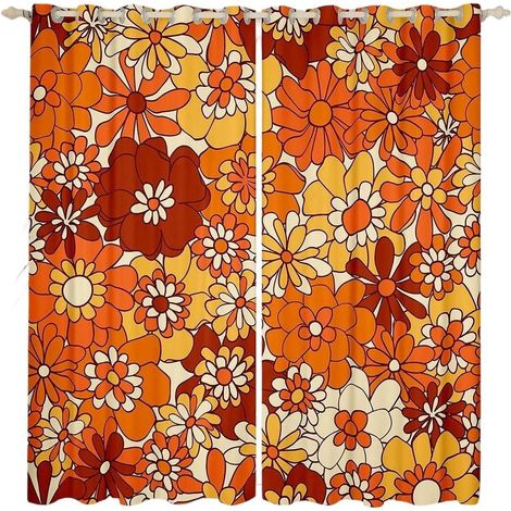 Rideaux à motif floral bohème rétro groovy -30 % à 50 % occultants pour chambre à coucher, jardin naturel, orange et marron, 167,6 x 228,6 cm (l x L) - 168L X 228H cm (2 Panneaux) (1/5)