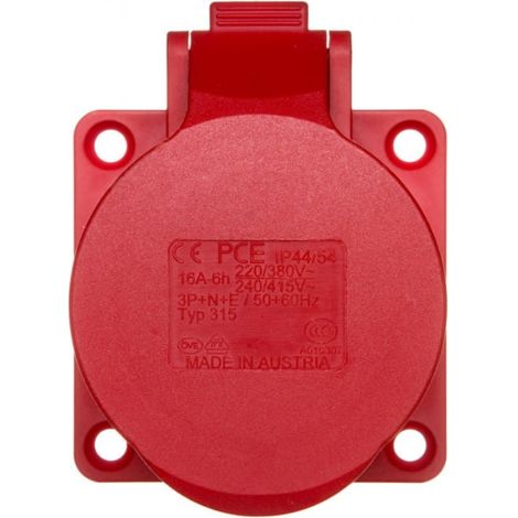 Enchufe de panel 16A 5P 400V /70x70/ rojo IP44 315-6