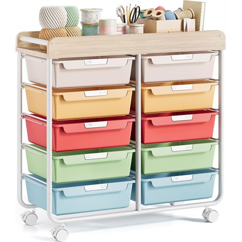 Chariot de salle de bain à roulettes en plastique avec 10 tiroirs - Chariot de rangement pour salle de bain, cuisine, salon et chambre à coucher - Multicolore,Multicouleur (1/2)