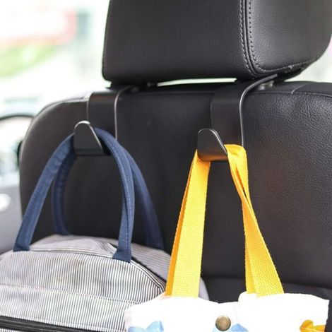 Ganchos para reposacabezas de coche – Juego de 4, fabricados en acero resistente, instalación rápida y sin herramientas, compatibles con todos los asientos. (1/3)