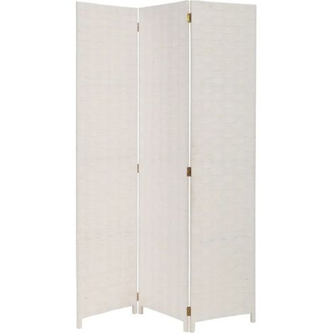 Paravent avec 3 pans en papier tressé coloris blanc - Longueur 120 x Profondeur 2 x Hauteur 175 cm (1/4)