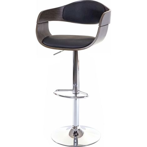 Sedia sgabello HHG-048 design elegante legno, colore grigio ecopelle nero (1/5)