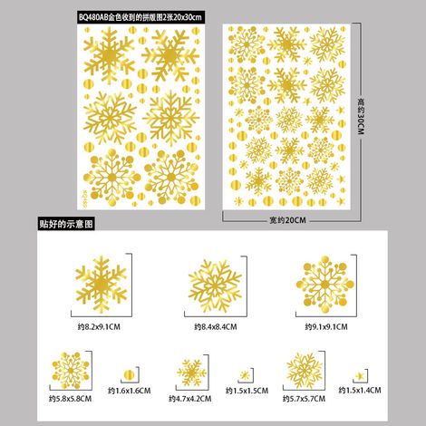 Autocollants statiques flocons de neige de Noël, autocollants décoratifs de Noël pour vitres, décorations de fenêtre pour le Nouvel An, autocollants flocons de neige dorés et argentés pour fenêtres.