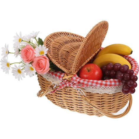 Zerodeko Panier Pique Nique Panier Pique Nique Tissé Avec Doubles Poignées Pliantes Panier De Rangement Couvercle Dai Pour Pique (1/5)