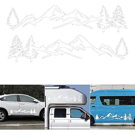 2 Pcs Blanc Voiture Montagne Fort Automatique Dcalque Autocollant (198  40 Cm, Une Paire) Voiture Ct Porte Autocollant De Voiture Autocollant Mon (1/5)