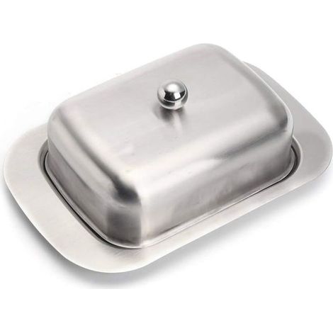 Beurrier in stainless steel, beurrier in metal with lid, bell to beurre beurrier cooler to beurre Box to beurre silver, 12,2 x 18,5 x 6,8 cm-