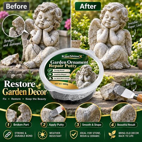 Mastic de réparation décoratif KineShineX pour patio, idéal pour les ornements de jardin et la réparation des fissures et des interstices. (1/4)