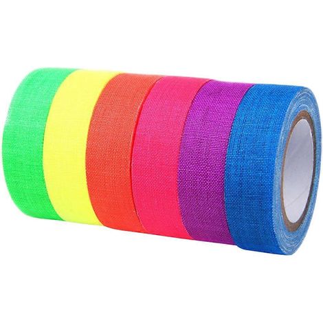 6 rouleaux de ruban adhésif fluorescent pour décoration de scène, ruban décoratif phosphorescent pour soirée UV-500x1.5cm (1/3)