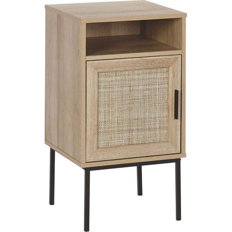 Comodino Moderno con Anta in Rattan Naturale 77 x 40 cm Legno Chiaro Pasco