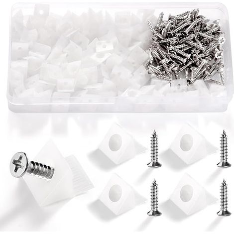 100 Pièces Cales de Réparation de Tiroir, Cales en Plastique pour Meuble Tiroir, Fixation Etagere Armoire Fond de Tiroir Réparer Les Cales, avec 100 Pièces Vis, 14 13 9.3mm (Blanc) (1/5)