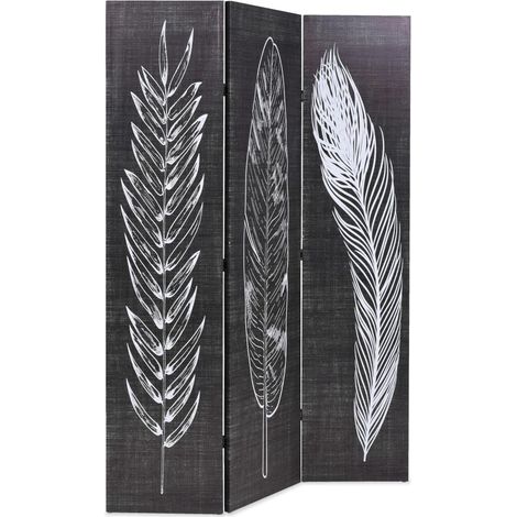 Paravent Cloison de séparation pliable, Pour Jardin, Balcon, Terrasse 120 x 170 cm Plumes Noir et blanc OIB4150E (1/5)