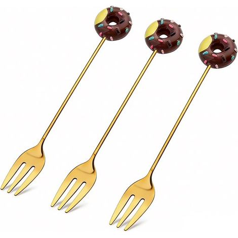 Fourchette à dessert en acier inoxydable en forme de beignet, motif cartoon, couverts pour enfants et ustensile de cuisine (1/5)