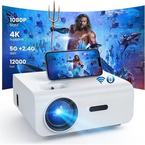Mini Projecteur - HOPVISION - 4K - 12000 Lumens - WiFi - Bluetooth - Full HD 1080P
