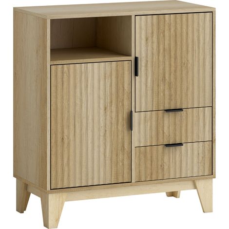 Buffet design à façades cannelées MEDA aspect bois naturel