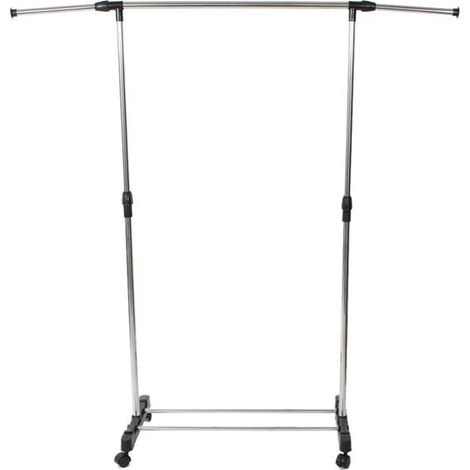 Single-bar Vertically-stretching Stand Clothes Rack with Shoe Shelf Silver,Household Clothes Hanger Adjustable Durable for Clothes for Easy Placement (1/4)