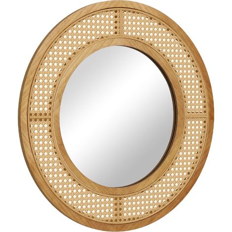 Specchio da parete rotondo 65 x 65 x 1,5 cm in rattan PVC e legno fascino rustico atmosfera accogliente 200012867
