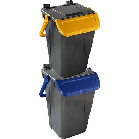 Set Bidone per raccolta differenziata secchio sportello basculante Manico 35LT salvaspazio sovrapponibili casa balcone terrazzo - PEZZI: 2 PEZZI (1/5)