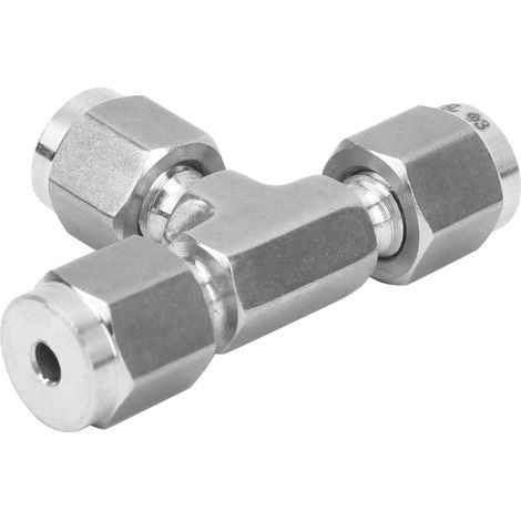 Raccord en T à bague de serrage par compression de même diamètre, en acier inoxydable 316, pièce forgée à chaud SS-600-3Ф3 (1/5)