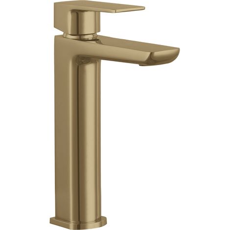 Balterley Bishton Contemporary Soft Square Single Lever Deck Mounted Tall Basin Mixer Tap, 275.5 x 49.5 x 186mm, Brushed Brass