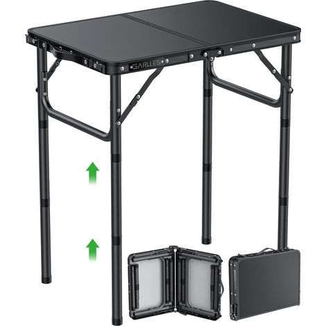 Table de Camping Pliante 58  40cm,3 Hauteurs Réglables (26.2/48.1/70cm),Table d'Extérieur Portable avec Structure Aluminium,Table de Barbecue légère 2,25kg,pour Pique-Nique,BBQ,Plage,Noir (1/5)