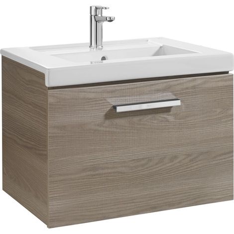 Unik mueble con un cajón + lavabo PRISMA - ROCA Color: Fresno - Medidas: 600x460x450 mm - Posición del lavabo: Central (1/2)