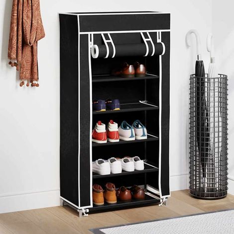 Armoire à Chaussures, Meuble Étagère de Rangement, avec housse 58 x 28 x 106 cm Tissu Noir OIB6008E (1/5)