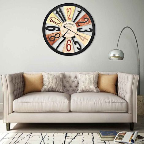 Horloge murale en métal vintage à quartz, chiffres lisibles, multicolore, diamètre 60 cm - PANGIVO (1/5)
