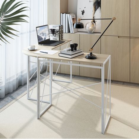 Scrivania angolare a L H 75 cm, profondità 38 cm, MDF e metallo bianco rovere chiaro (1/5)